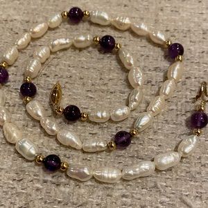 Ballou & Co. freshwater pearl necklace with 14k gold & amethyst beads